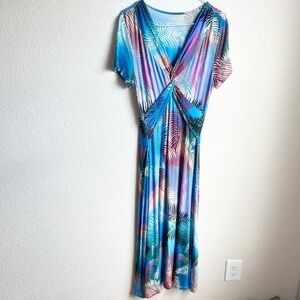 Soft Surroundings maxi dress tropical fern leaf v neck size small